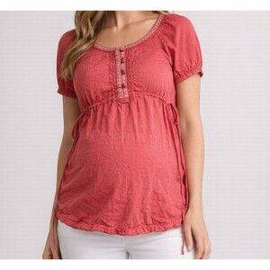 Sassy Maternity Pink Tie-Back Empire Waist Top Medium See Measurements